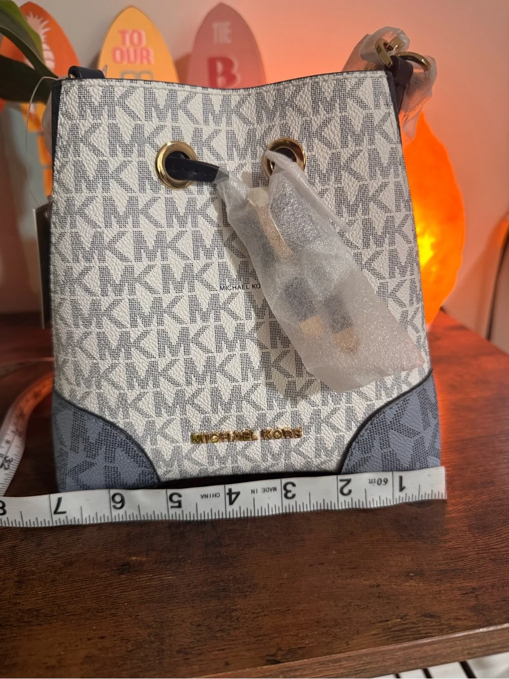 NWT Michael Kors Mercer Gallery Navy Multi Extra Small Bucket Crossbody Bag